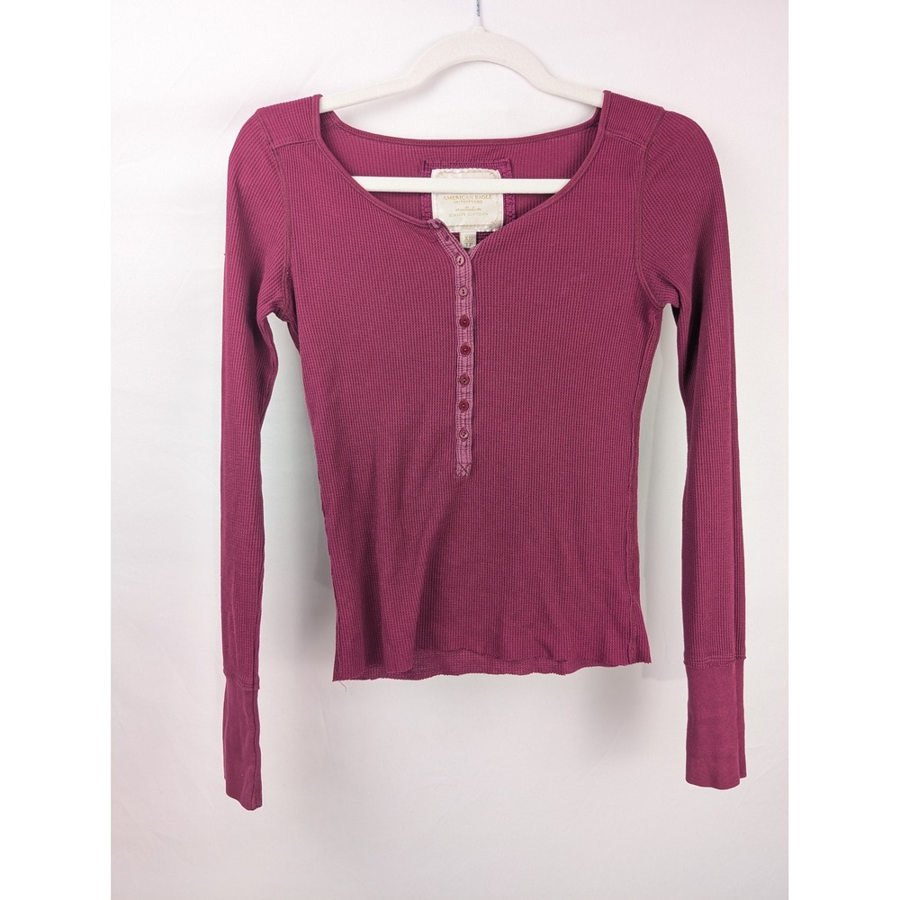 Vintage Y2K American Eagle Henley Top Size XS Pink Stretch Ribbed Bella Elana